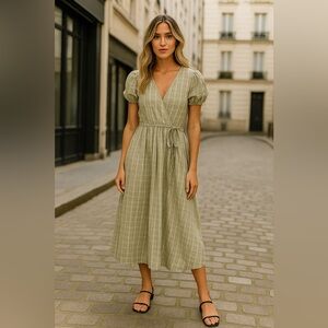 Madewell Plaid Tie-Waist Midi Dress